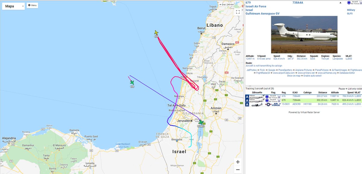 Eastern Mediterranean activity: NATO E-3A Sentry NATO08 USAF RC-135V Rivet Joint IMINO11 IAF Gulfstream G550 Nachshon Shavit (679) IAF  Gulfstream G550 Nachshon Shavit (676)   