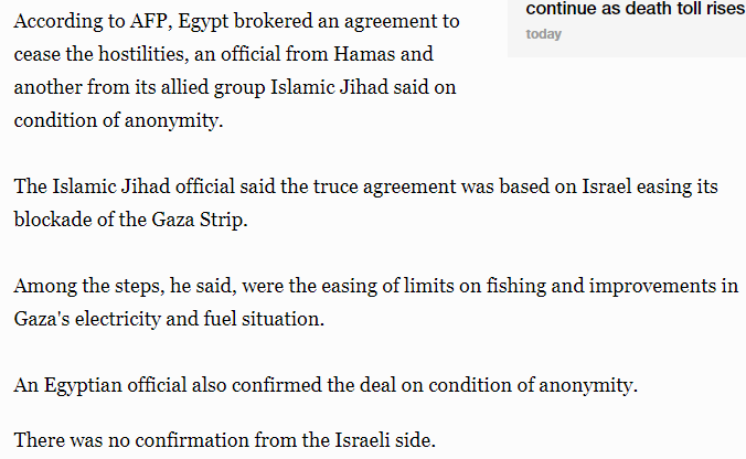 A ceasefire has been reached between the Israeli military and Palestinian factions in the  Gaza Strip. 