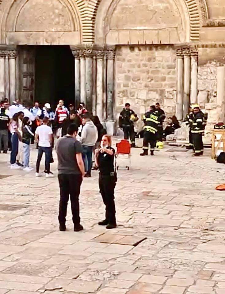 Israel Home Front Command, ISF and Magen David personnel carried out a safety drill/ excercise at Holy Sepulcher Church in Jerusalem Old City in preparation for Easter celebrations next Saturday and Sunday, April 24 and 25