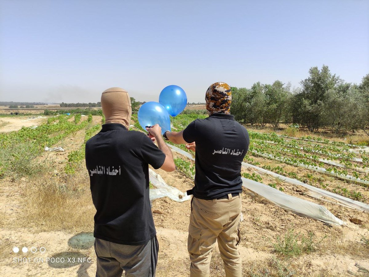 So-called Gaza balloon unit Ahfad An-Nassar launching incendiary balloons toward southern Israel. 
