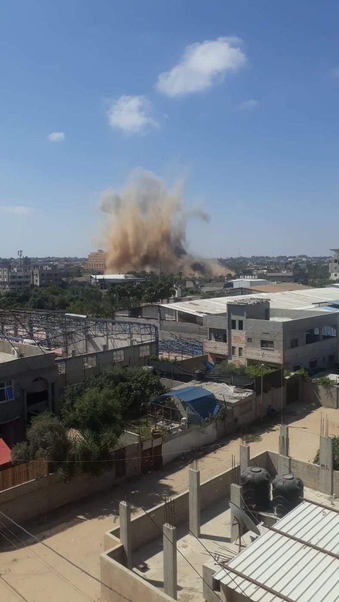 Warplanes target the Issa Al-Batran site in the Bureij camp in the central Gaza Strip for the fourth time in a row