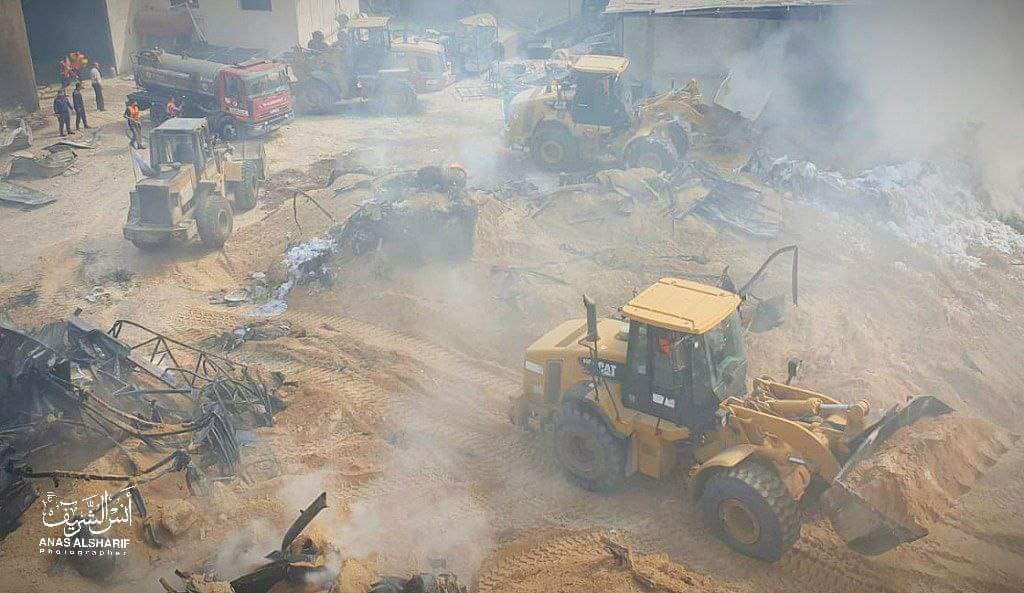 Pictures / After the control of firefighting and civil defense teams on the  fire that broke out in the foam factory in the northern Gaza Strip, as a result of the Israeli bombing.