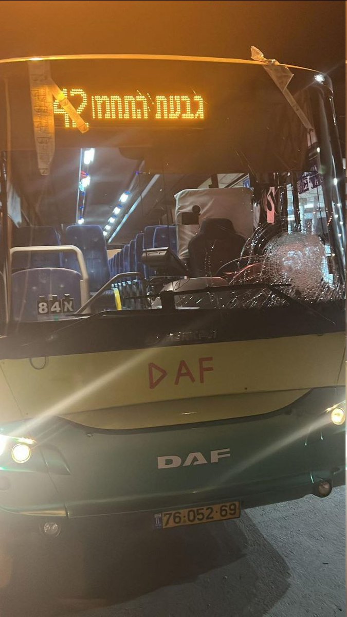 A bus driver was lightly hurt after stones were hurled toward his vehicle near Hizma, northeast of Jerusalem