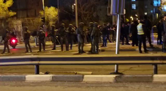 Heavy police forces seen in Jerusalem following the apparent shooting attack toward a bus earlier