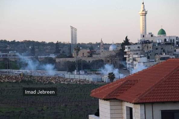 Clashes erupt after the funeral of the martyr Mohamed Salah in the town of Al-Khader, south of Bethlehem
