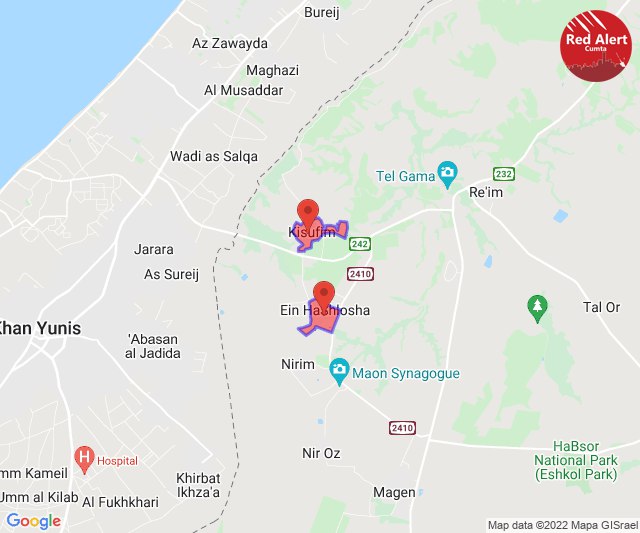 Red Alert in Israel. 20:23 Local / 1723Z Kissufim, Ein HaShlosha
