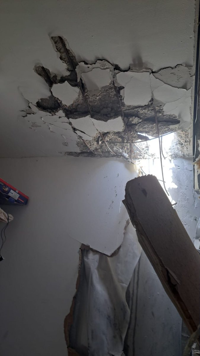 A rocket impacted a home in Sderot in the last barrage from Gaza. The family was in their bomb shelter, no injuries