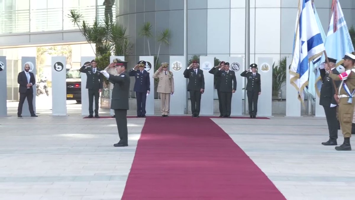 The national anthem of Morocco plays at the Israeli military headquarters, welcoming the chief of the Moroccan Armed Forces, Belkhir El Farouk, ahead of a conference hosted by the Israeli army