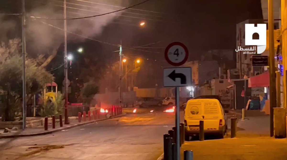 Targeting the forces storming the town of Al-Tur, east of Jerusalem, young men responding with Molotov cocktails