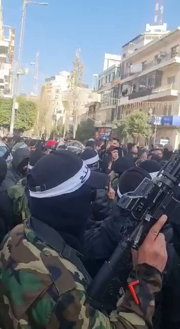 Palestinian militants and members of Al Aqsa Martyrs Brigades are protesting at Al Manarah Square in Ramallah City Center