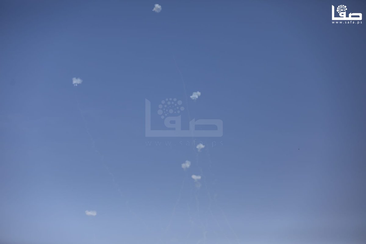 Part of the missile attack by Gaza factions in response to the Israeli strikes on the Gaza Strip