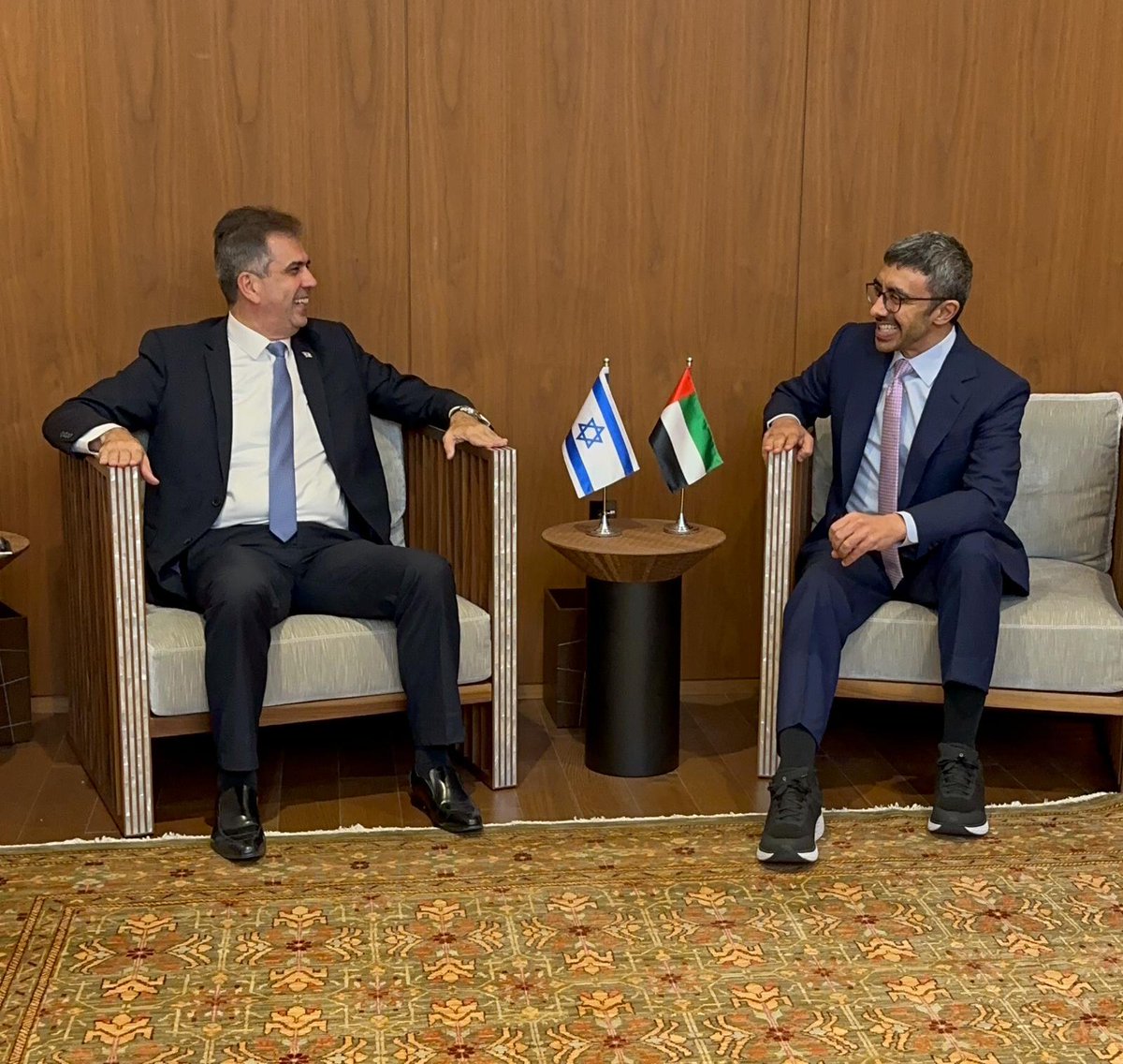 Israel Minister of Foreign Affairs @elicoh1 met UAE Minister of Foreign Affairs @ABZayed: The ministers discussed continental connectivity, regional security and economic projects
