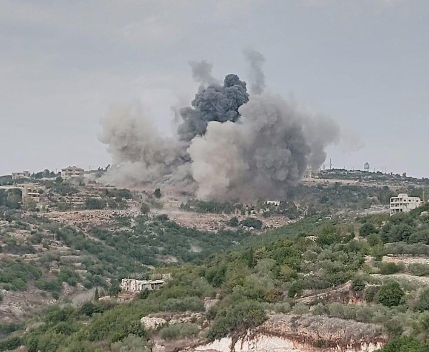 A military aircraft raid near Marwahin, southern Lebanon