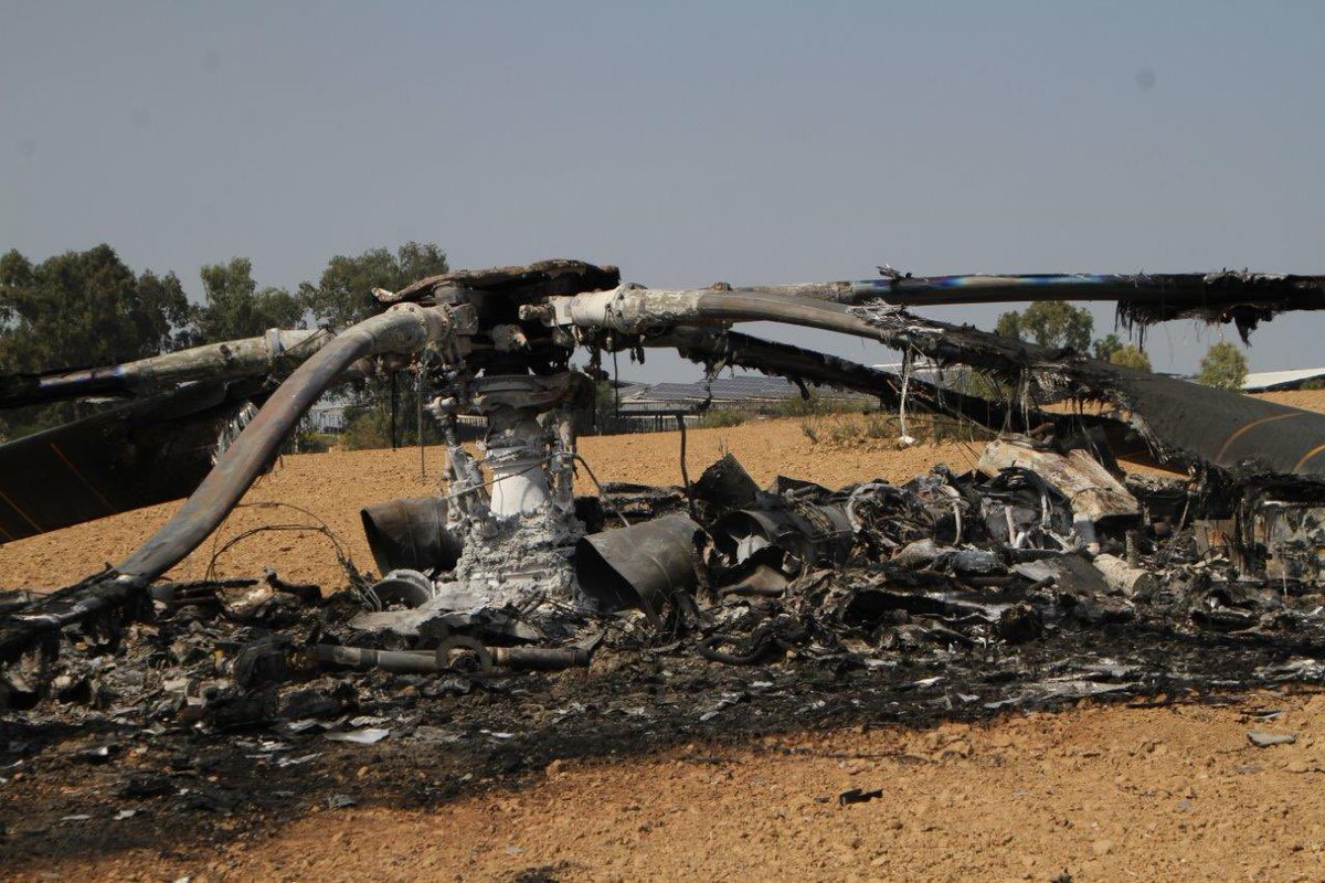 Destroyed Israeli helicopter near Baari settlement, was hit by Hamas at the beginning of the war