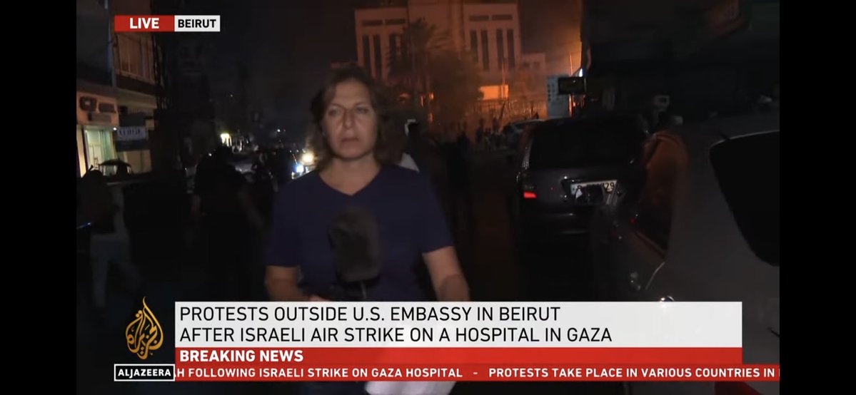 Beirut: Chaotic scenes outside US embassy as protestors clash with Lebanese security forces. Tear gas was fired. Al Jazeera’s @ZeinakhodrAljaz is there reporting live