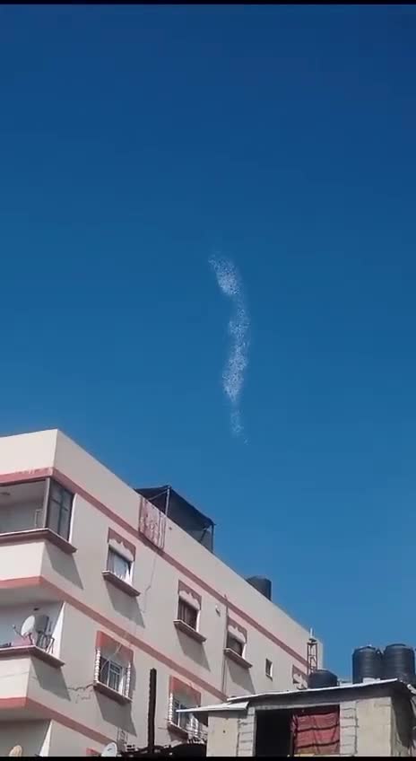 Planes drop leaflets in the sky of Khan Yunis, south of Gaza, now