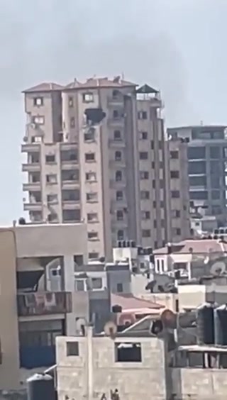 The moment the French Press Agency office and a number of press offices in Gaza City were bombed