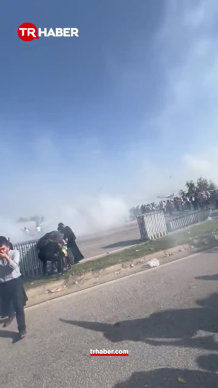 Turkish police firing tear gas to disperse pro-Palestinian protesters near İncirlik air base near Adana, Turkey; base houses U.S. troops