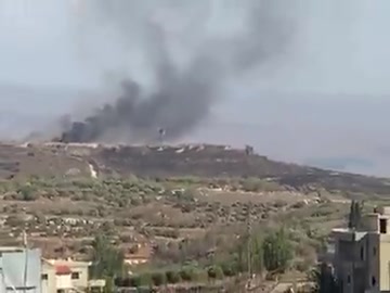 Black smoke rising from two places from the Al-Bayad site after Israeli military vehicle was targeted 