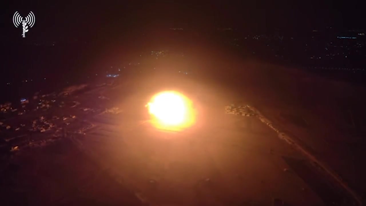 Israeli army footage shows a massive blast after a strike on a Hezbollah weapons depot in southern Lebanon last night