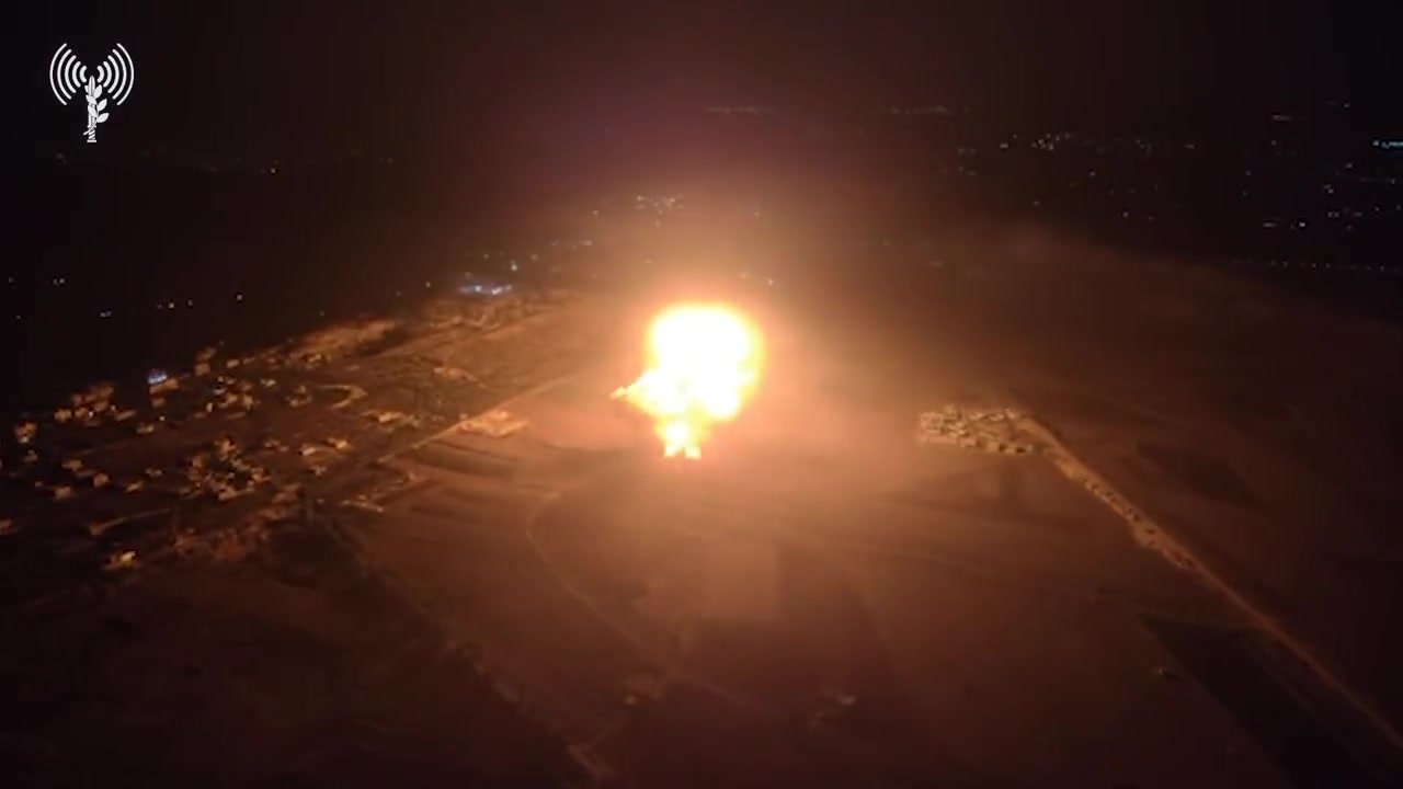 Israeli army footage shows a massive blast after a strike on a Hezbollah weapons depot in southern Lebanon last night
