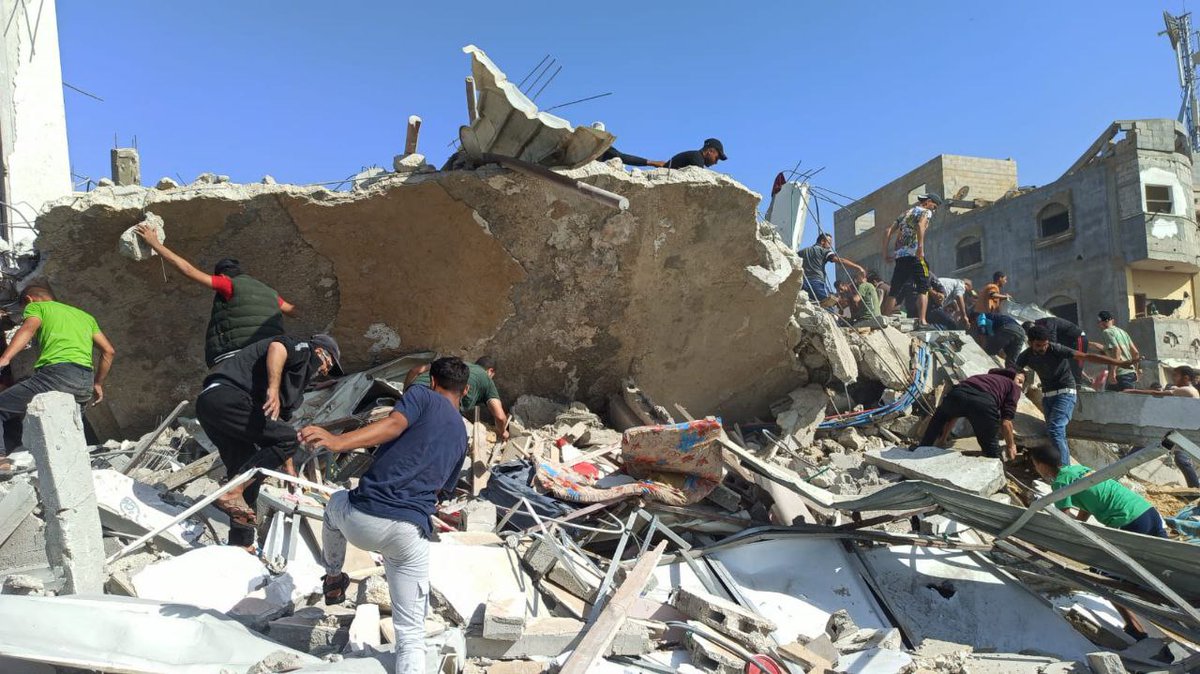 Airplanes destroy a house in Al-Shaboura camp in Rafah