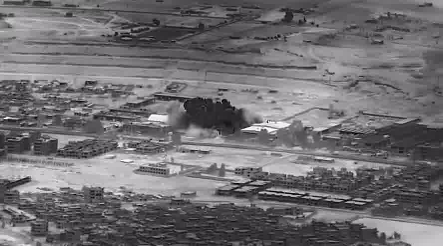 DOD drone footage shows strikes on the IRGC weapons storage building in Deir ez Zour city 24hrs ago. Pentagon says it caused zero casualties.