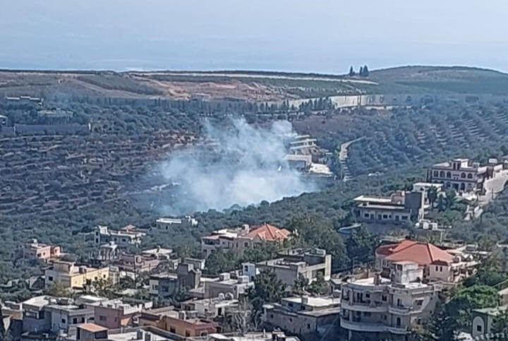 Artillery targeting the town of Kafr Kalla in southern Lebanon. Photography: Ali Shuaib