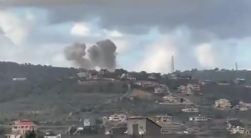 Hezbollah militia targeting the Israeli Branit barracks with heavy Burkan missiles 