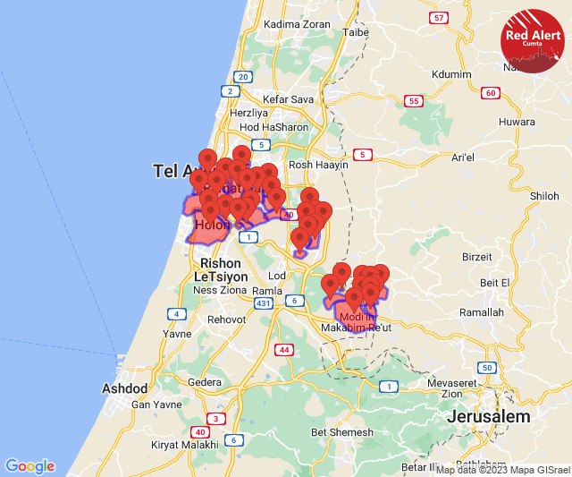 Rocket Fire from Gaza towards central Israel