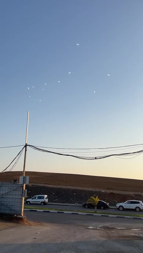 Multiple Iron Dome interceptions seen over Beersheba.  