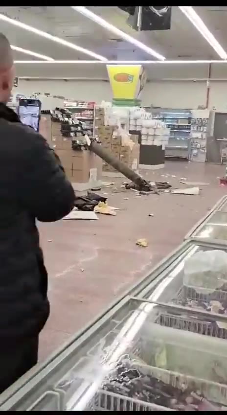 A large fragment of an intercepted rocket reportedly landed in a supermarket in Ashdod
