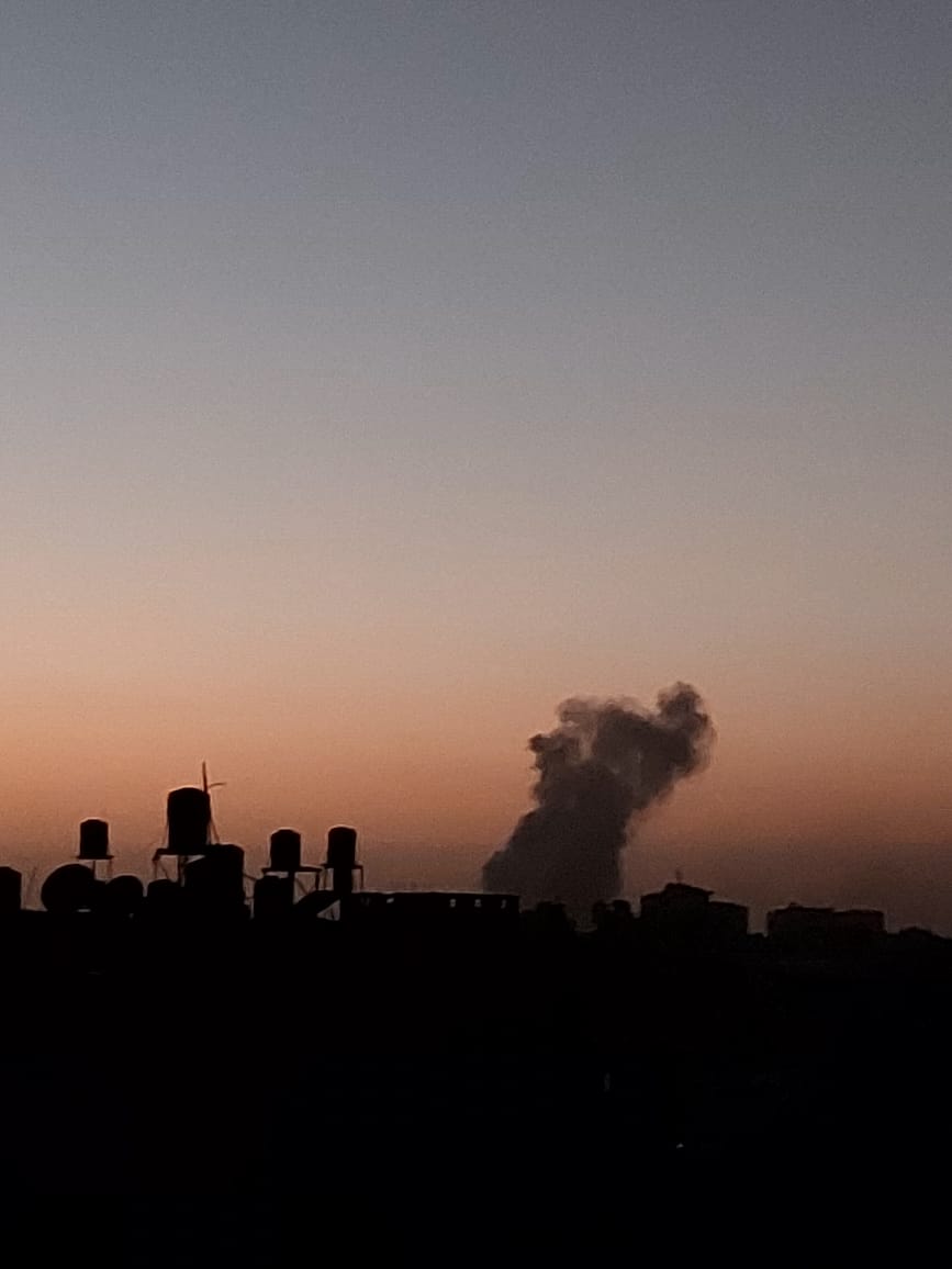 Israeli bombing targeted areas west of Gaza a short while ago, and columns of smoke rose from the place