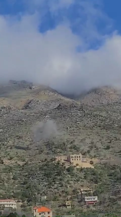 Artillery shelling on the outskirts of the town of Shebaa, south of Lebanon.