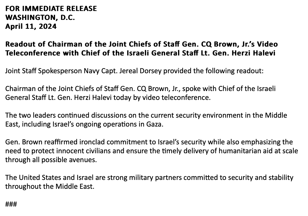 Pentagon confirms 2nd call Thursday between @SecDef Lloyd Austin & Israel DefMin Yoav Gallant nnCall was to reaffirm the US ironclad commitment to Israel's security against threats from Iran & its proxies per @PentagonPresSec