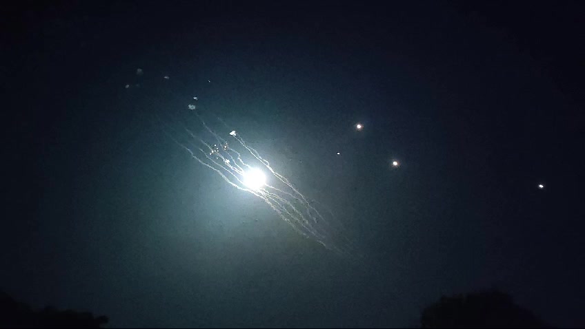 Multiple Iron Dome interceptions seen over the Galilee Panhandle.