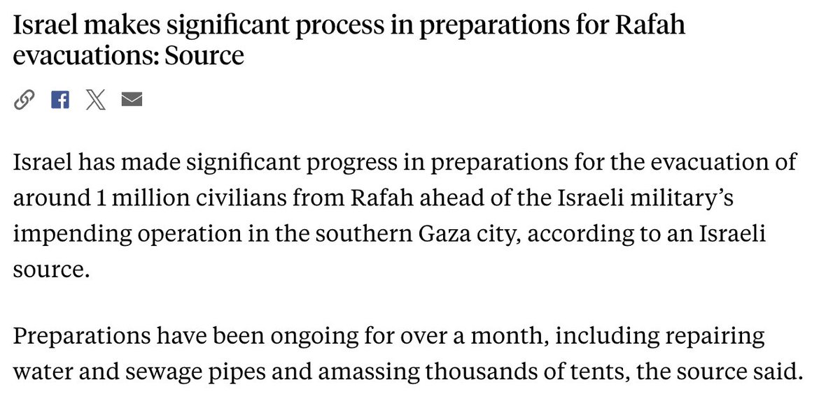 Israel has made significant progress in preparations for the evacuation of around 1 million civilians from Rafah, according to an Israeli source - ABC