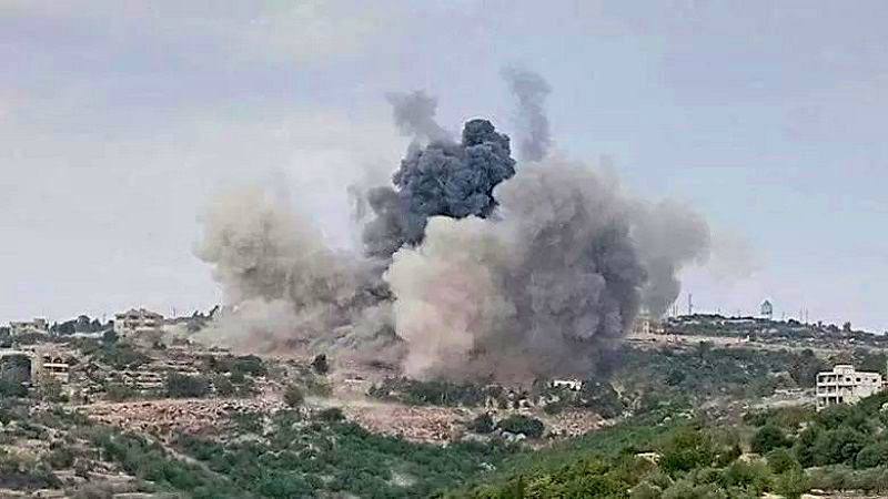 Israeli army artillery fire and an air strike near Marwahin, earlier this hour.