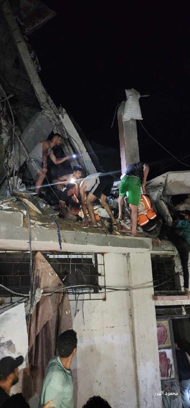 Casualties were recovered as a result of the bombing of the Al-Rai family's home in Nuseirat in the central Gaza Strip.
