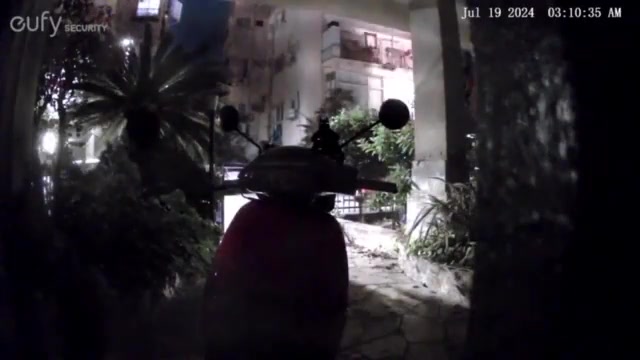 CCTV footage of the explosion in Tel Aviv. The sound of a drone can clearly be heard before the explosion