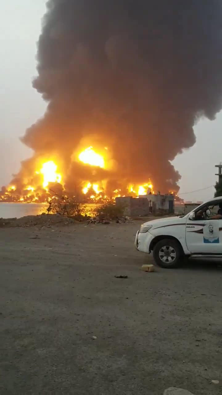 Fuel depot at Al-Hudaydah Port in Yemen following an alleged Israeli airstrike, footage posted to social media shows.