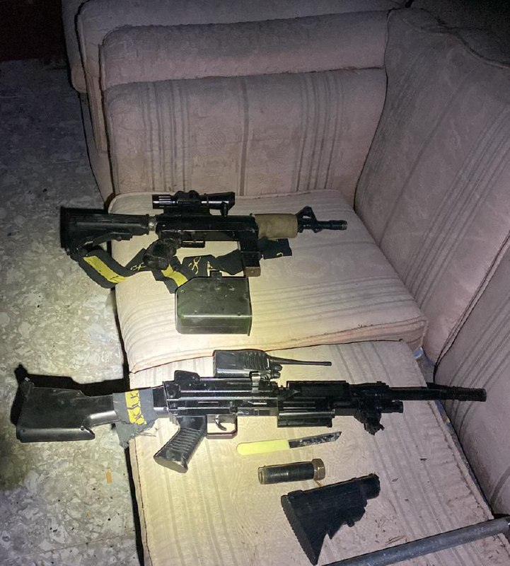 The Shin Bet security agency says it recently foiled plans by a terror cell from the Aqabat Jabr camp in the West Bank to carry out a kidnapping attack. Weapons and equipment seized by the Shin Bet from the cell.