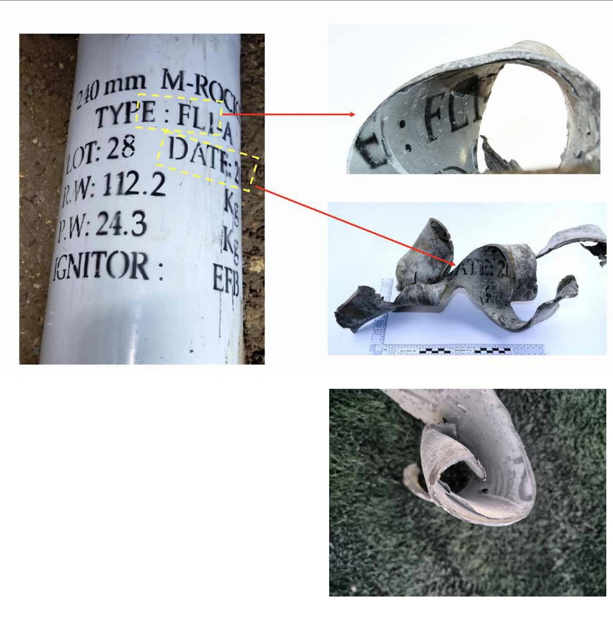 The Israeli army releases evidence showing shrapnel found at the scene of the rocket strike in Majdal Shams yesterday matching an Iranian-made Falaq-1 rocket, which is in use by Hezbollah. The Israeli army also publishes the flight path of the heavy rocket, launched from the Chebaa area in southern Lebanon