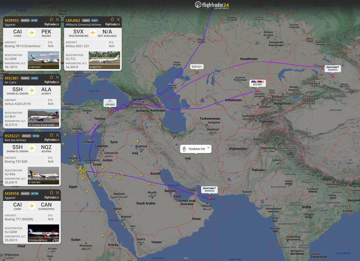 Ägypten hat ein NOTAM herausgegeben, das ägyptische Fluggesellschaften anweist, den iranischen Luftraum am 8. August zwischen 01:00 und 04:00 UTC zu meiden. Ägyptische Fluggesellschaften umfliegen den Iran bereits wie gewohnt.