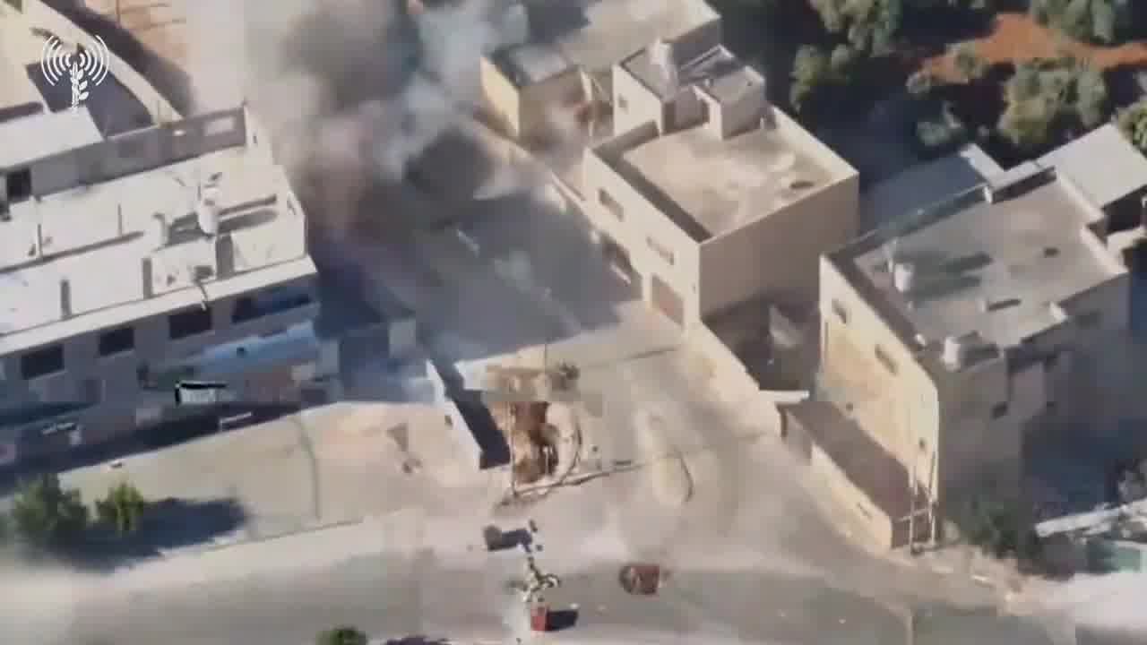 The Israeli military published a video of an airstrike in the northern West Bank town of Tamun that killed four Palestinian gunmen earlier today