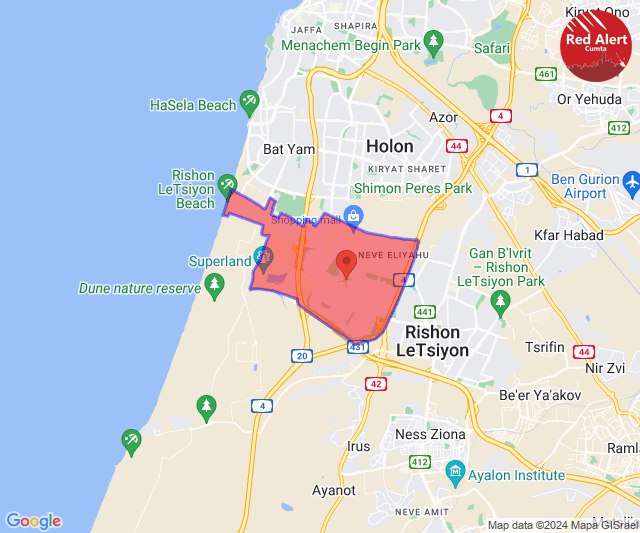 Rocket sirens sounding in Rishon Lezion