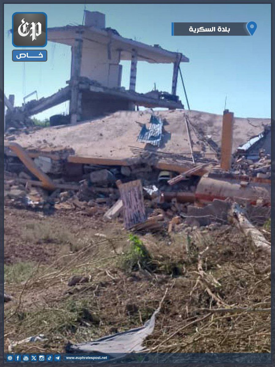 East Syria: aftermath of (suspected) Israeli airstrike yesterday in N. outskirts of Abukemal. A truck carrying weapons was blown up while heading North. Area was swiftly cordoned by pro-Assad forces who removed the remains. Strike killed 2 (local IRGC-aligned fighter and teen)