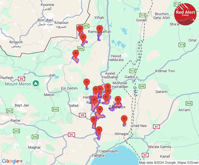 Siguen llegando alertas rojas adicionales, ya que esto parece ser un bombardeo significativo de cohetes por parte de Hezbollah contra la región de la Alta Galilea.