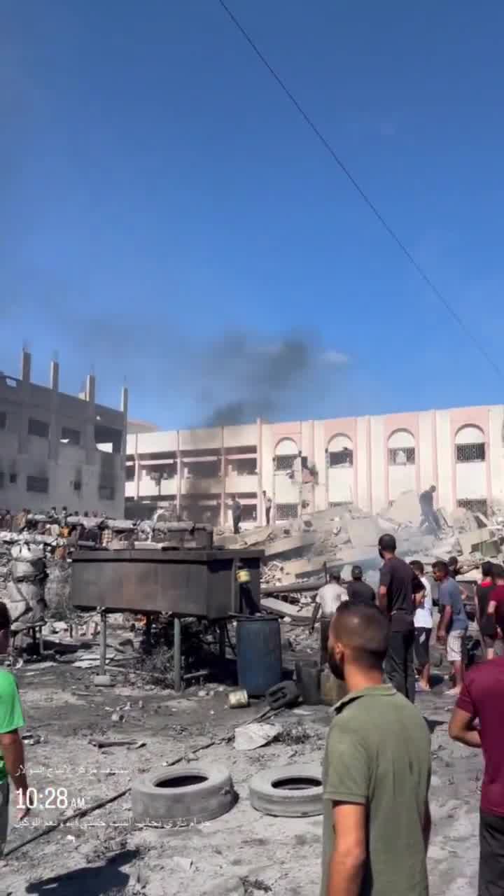 Two buildings used by Hamas in Gaza City's Sheikh Radwan neighborhood, close to a school used as a shelter for displaced Palestinians, was struck by Israeli fighter jets earlier today, the IDF says.

