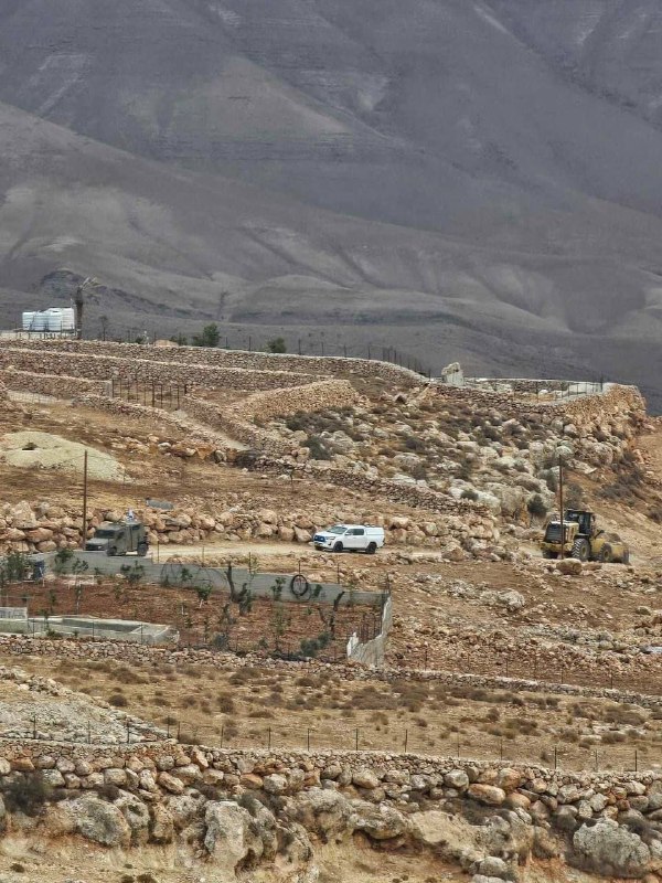 Bulldozers demolish agricultural facilities in the town of Duma, south of Nablus.